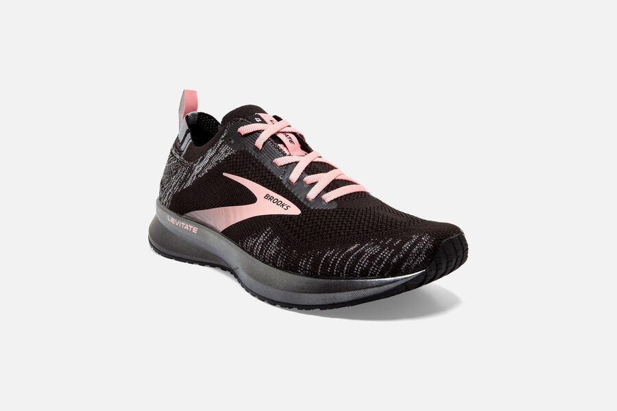 Brooks Levitate 4 Road Loopschoenen Dames - Zwart/Grijs/Roze - 793056ZJN